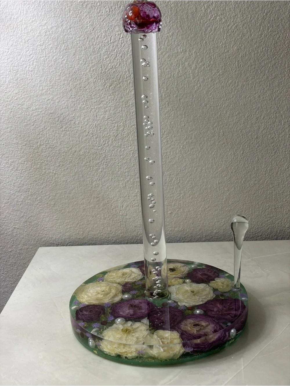 Purple & Cream Floral Resin Paper Towel Holder